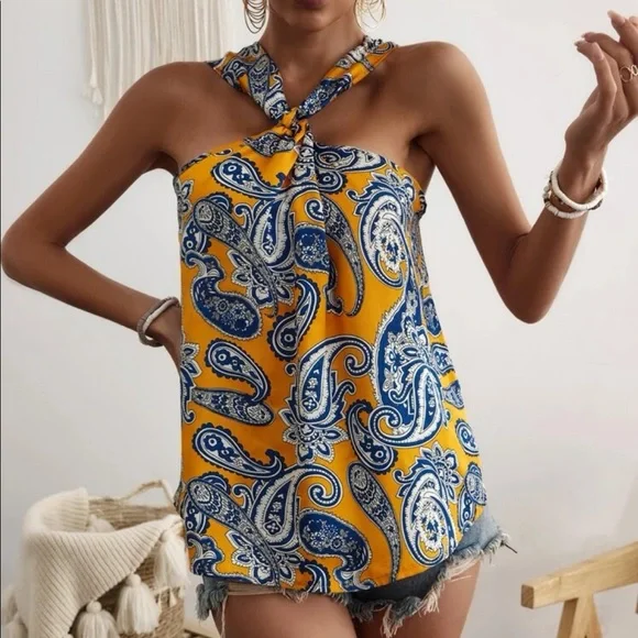 Boho Floral Paisley Print Tank Top Blouse - Picture 12 of 12